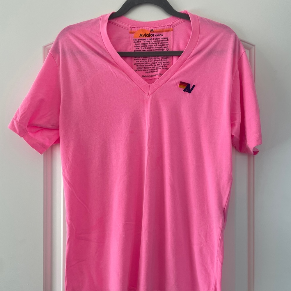 Aviator Nation Neon Pink V-neck T-shirt